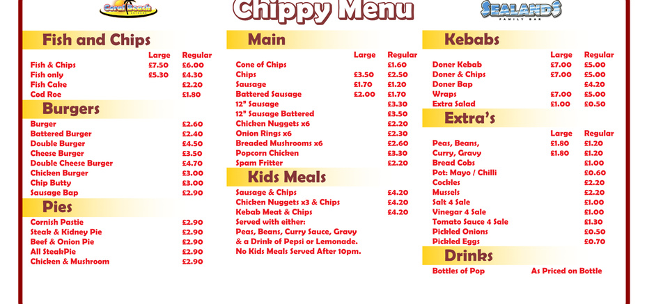 Fish & Chip Shop Menu